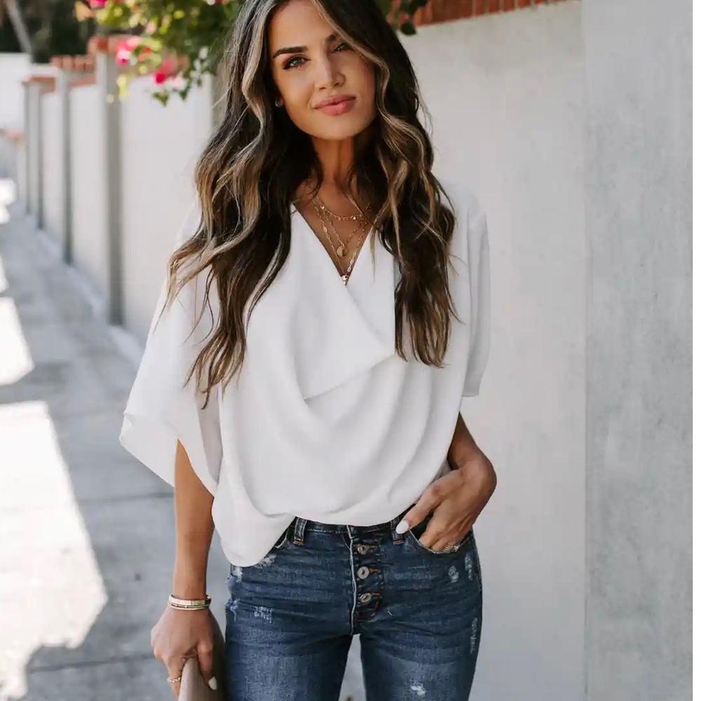 VICI Elton Drape Blouse - White - Size L-  Brand New